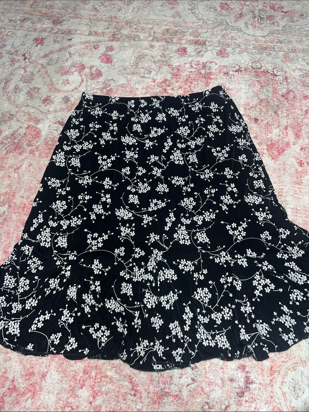 Dress Barn Black Midi Skirt with White Floral Print